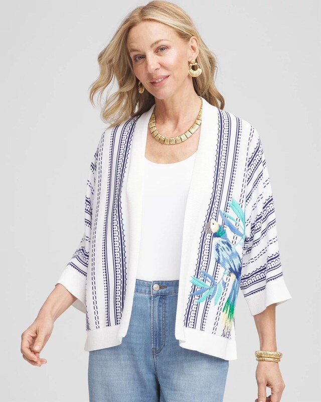 Island Motif Embroidered Cardigan - image 1